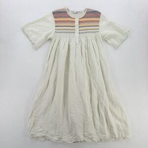JW Anderson X Uniqlo Dress Womens Medium White Smocked Stripe Henley Knee Length
